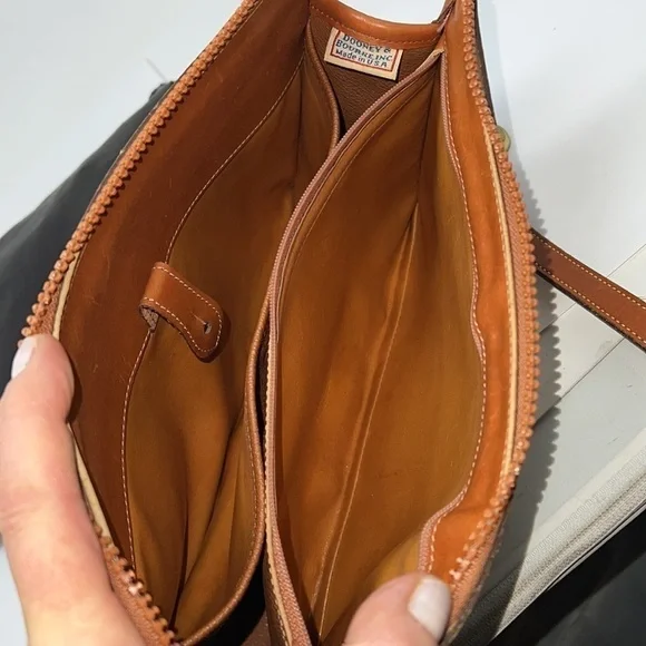 Dooney & Bourke Ivory Cream Pebble and Brown Leather Zip Crossbody Shoulder Bag - Picture 14 of 14